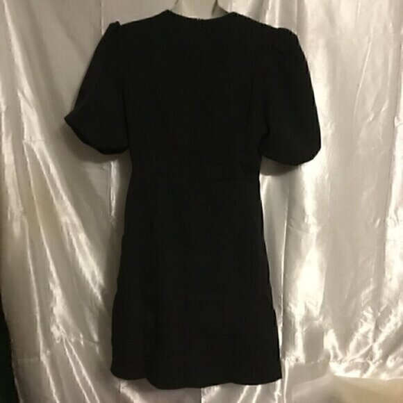 Black Puff Sleeve Cut Out Party Bow Rhinestone Mini Dress L - Picture 14 of 14